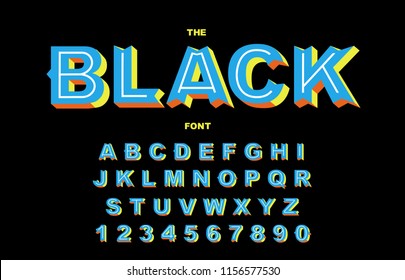 Vector of stylized vintage font and alphabet. Vintage Alphabet vector 80's, 90's Old style graphic set. Retro Chiseled Alphabet Vector Font. Type letters, numbers. Chiseled block letters