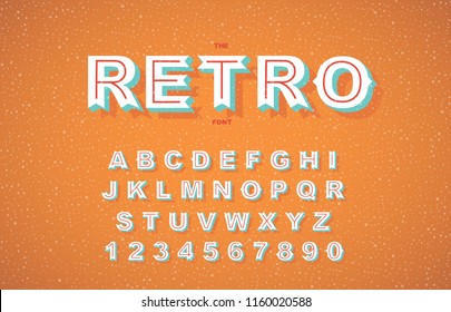 Vector of stylized vintage font and alphabet. Vintage Alphabet vector 80's, 90's Old style graphic set. Retro Chiseled Alphabet Vector Font. Type letters, numbers. Chiseled block letters