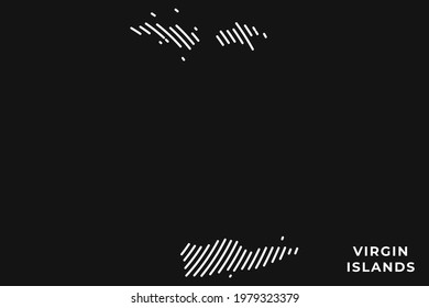 Vector of Stylized Virgin Islands Map in Simple Striped White Flat Line on Black Background.