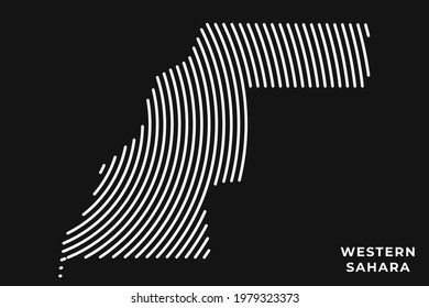 Vector of Stylized Western Sahara Map in Simple Striped White Flat Line on Black Background.