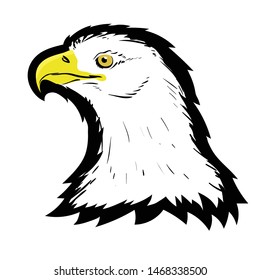 Vector Stylized White American North Bald Eagle Head Tattoo Design. Logo Prey Bird Isolated on White Background. Predator Hawk Mascot. Symbol of Freedom.