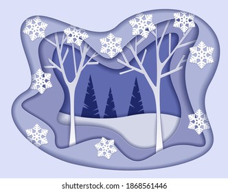 Vector stylized winter landscape in the form of cut paper. EPS10.