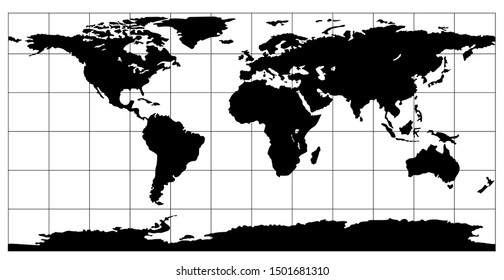 Vector stylized world map, black and white image. EPS8.