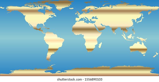 Vector stylized world map, from a golden gradient on a blue background. EPS10.