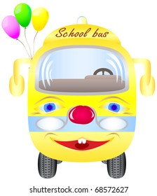 Vector stylized Yellow school bus with colorful balloons