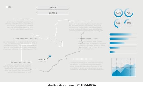 Vektorgrafik der stilisierten Sambia-Karte in Simple; weich; und Clear Futuristic Neumorphism Design auf weißem Hintergrund. Minimalistisches weißes Infografik 3D-Papier für User Interface Element.