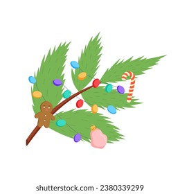 Vector subject with a winter theme. Christmas tree branch. 