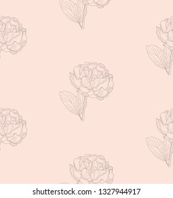 Vector Suble Decorative Seamless Background Pattern with Drawn Peony Flowers, Florals, Plants, Branches. Hand Drawn. Vector Illustration. Perfect for packaging, branding, brand design