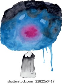 Archivo de sublimación vectorial de una niña y sus pensamientos, dibujado a mano en acuarela