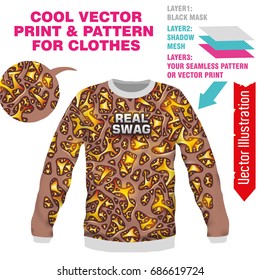 Vector sublimation print for printing on clothes. Illustration for print on tshirt, sweatshirt, shirt, sweater, cardigan, pullover, bag, leggings, souvenirs, tablecloth, socks. Online constructor