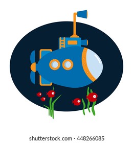 Vector Submarine on blue background. Design element for poster, t-shirt, cover.