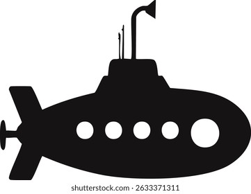 Vetor Submarine Silhueta Vetor Design - Ícone Submarino Preto e Branco Minimalista com Linhas Limpas e Formas Simples