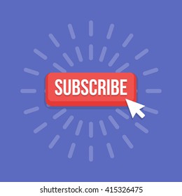 Vector subscribe button with cursor in flat design. For video streaming website banners, blogs, content updates and news feed
