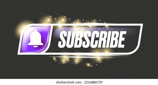 Vektorgrafik-Abonnieren Sie jetzt horizontales Banner mit Ring-Glocke und Button auf grauem, modernem Hintergrund. Vektor SUBSCRIBE JETZT Zeichen, Aufkleber, Etikett, Symbol, Plakat und Abzeichen einzeln auf stylisch grauem Hintergrund