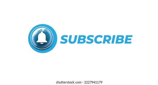 Vector subscribe now horizontal banner with ring bell and button on isolated on white background. Vector SUBSCRIBE NOW sign, sticker, label, icon, poster and badge isolated on stylish white background