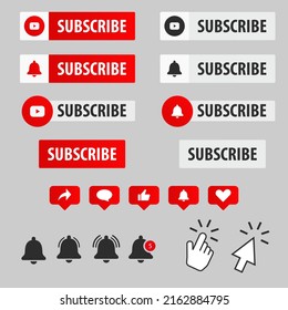 Vector subscription interface  red and white button icons, cursor, hand for web design and internet
