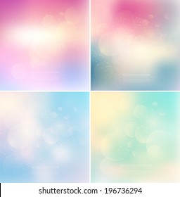 Vector subtle blurry glowing bokeh backgrounds with glitter. Eps10 backdrops collection