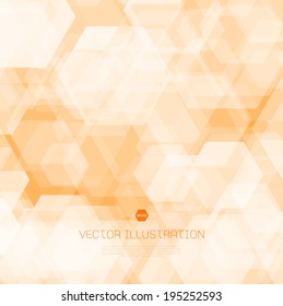 Vector subtle light orange abstract geometric hexagonal background