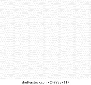 Vector subtle linear geometric seamless pattern with thin lines, stripes, hexagons, triangles, grid. Abstract white and gray background. Simple modern minimal texture. Elegant repeated geo design