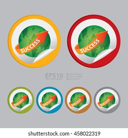 Vector : Success Arrow Around The World Infographics Icon on Circle Peeling Sticker