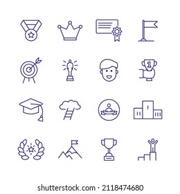 Vector success award line icon. Trophy medal quality prize rank win certificate. Winner cup success line set