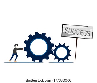 Vector success concept business. Illustration business working with drinking 
