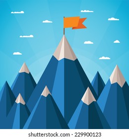 Vector success or leadership concept with mountain landscape 