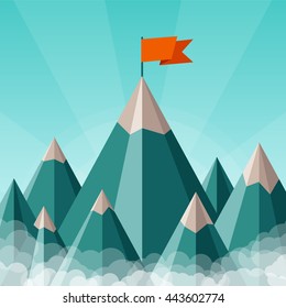 Vector success or leadership concept with mountain landscape