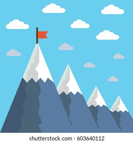 Vector success or leadership concept with mountain landscape