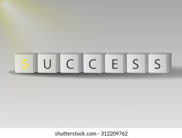 Vector : Success on block cube on gray background