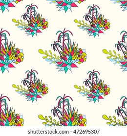 Vector succulent frame.Terrariums with flowers. 