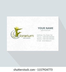 Vector succulent plants in glass florarium, terrarium.  Succulent terrarium. Mini garden in jar.  Corporate Business card template. 