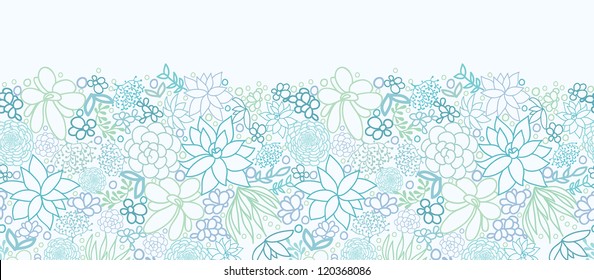 Vector Succulent Plants Horizontal Seamless Pattern Ornament Background Texture With hand drawn doodle seaweed.