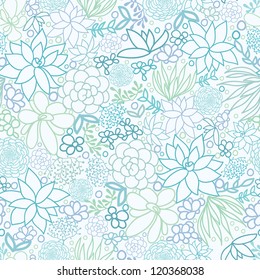 Vector Succulent Plants Seamless Pattern Background Texture With hand drawn doodle seaweed.