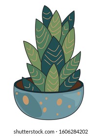 Vector. Succulent in a pot. Indoor plant. Outline isolated on white background. Beautiful cartoon coloring book for adults and children. For the design of books, magazines posters, prints for children
