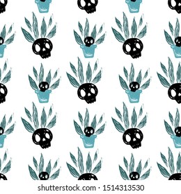 Vector succulent and skull seamless pattern. Decorative vector halloween illustration, good for printing.  
Halloween vector seamless wallpaper vector. Great for label, print, packaging, fabric.