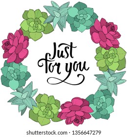 Vector Succulents floral botanical flower. Wild spring leaf wildflower isolated. Engraved ink art on white background. Frame border ornament square.
