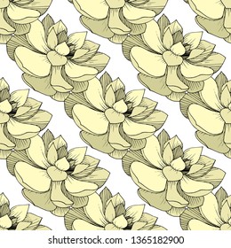 Vector Succulents floral botanical flower. Wild spring leaf wildflower isolated. Engraved ink art. Seamless background pattern. Fabric wallpaper print texture.