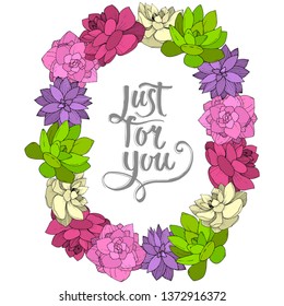 Vector Succulents floral botanical flower. Wild spring leaf wildflower isolated. Engraved ink art on white background. Frame border ornament square.