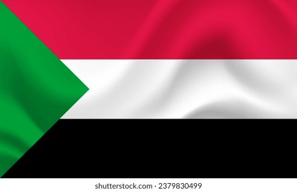 Vector Sudan flag. Waved Flag of Sudan. Sudanese emblem, icon.