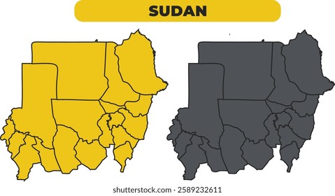 Vector Sudan outline illustration map set