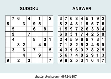 Vector sudoku with answer 100. Puzzle game with numbers.