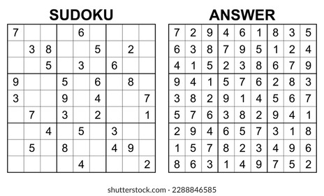 Vektorsudoku mit Antwort. Erziehungsspiel mit Zahlen für Kinder und Freizeit für Erwachsene auf weißem Hintergrund.