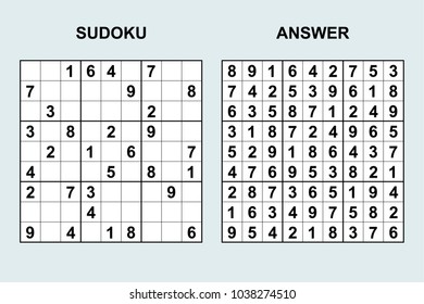Vector sudoku with answer 123. Puzzle game with numbers.