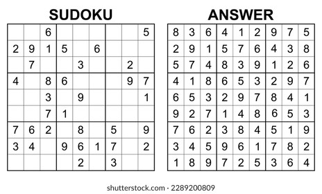 Vector sudoku with answer 13. Educational game with numbers for kids and leisure for adult on white background.