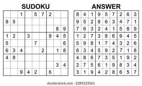 Vector sudoku with answer 14. Educational game with numbers for kids and leisure for adult on white background.