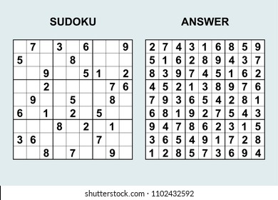 Vector sudoku with answer 148. Puzzle game with numbers.