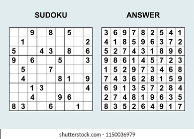 Vector sudoku with answer 158. Puzzle game with numbers.