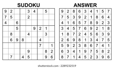 Vector sudoku with answer 16. Educational game with numbers for kids and leisure for adult on white background.