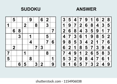 Vector sudoku with answer 162. Puzzle game with numbers.